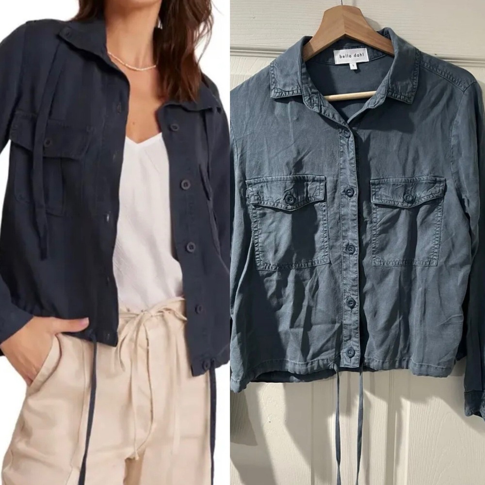 98Bella Dahl Tie Waist Utility Shirt Jacket Size S Green Button Front A001598